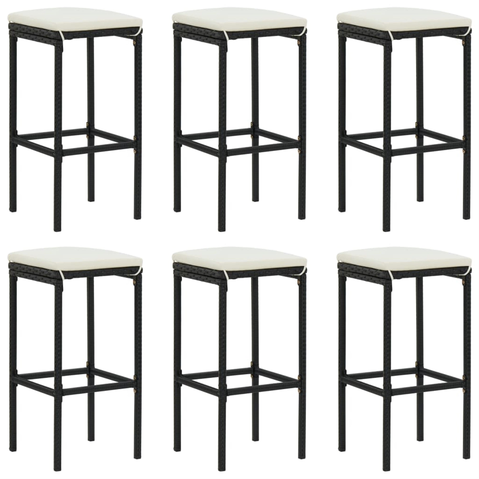 Vidaxl Bar Stools With Cushions 6 Pcs Black Poly Rattan