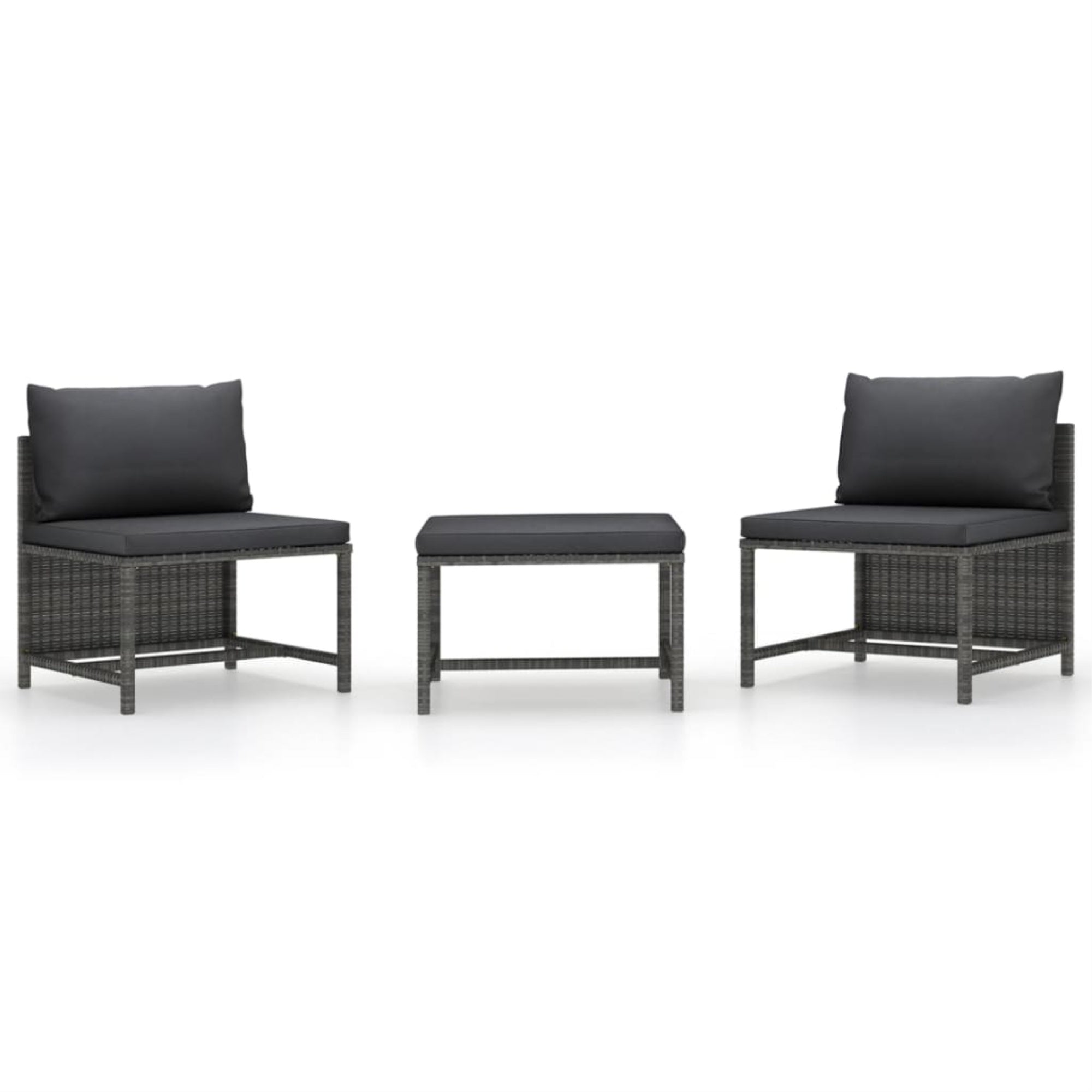 Vidaxl 3 Piece Patio Sofa Set With Cushions Gray Poly Rattan