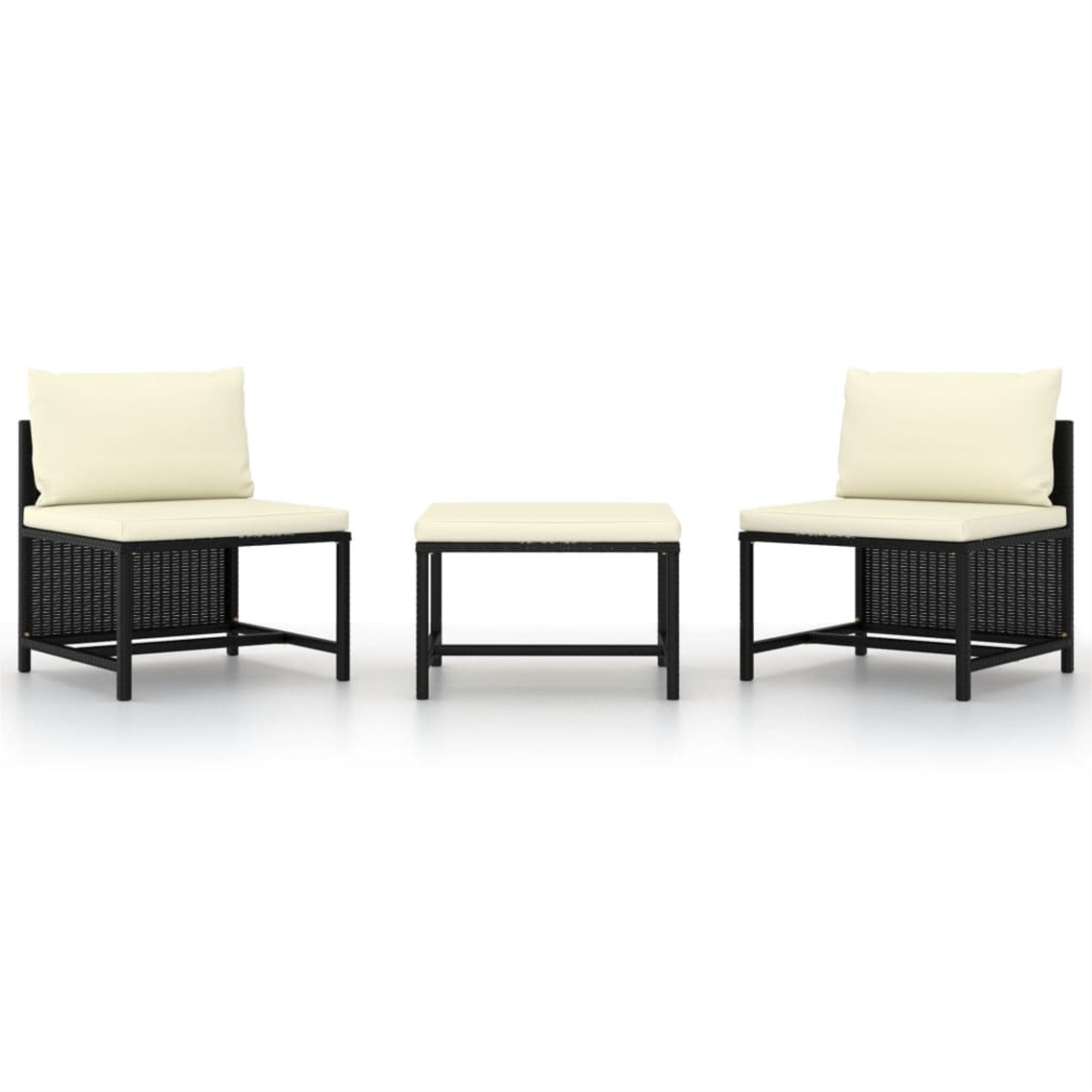 vidaXL 3 Piece Garden Sofa Set with Cushions Black Poly Rattan