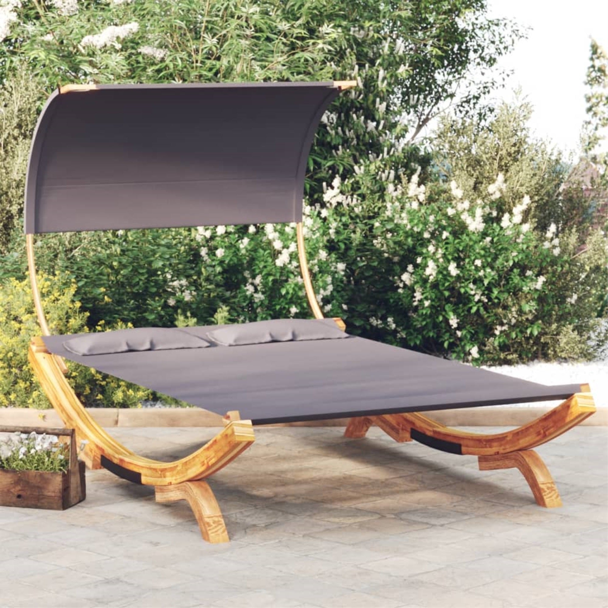Vidaxl Patio Lounge Bed With Canopy 65'X79.9'X49.6' Solid Bent Wood Anthracite