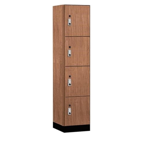 Salsbury 18 Wide Premier Wood Locker-Four Tier-1 Wide-6 Feet High-18” Deep-Red Oak-Silver Resettable Combination Locks