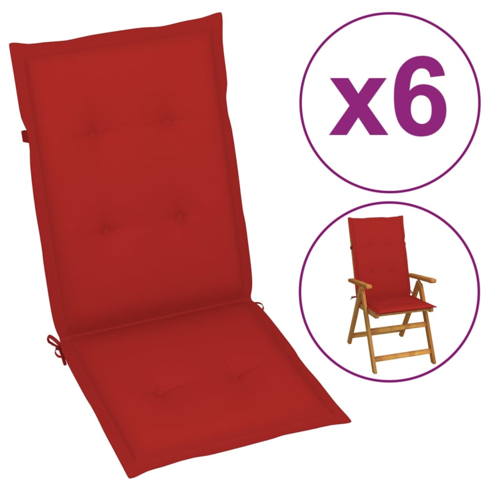 Vidaxl Garden Chair Cushions 6 Pcs Red 47.2'X19.7'X1.6'