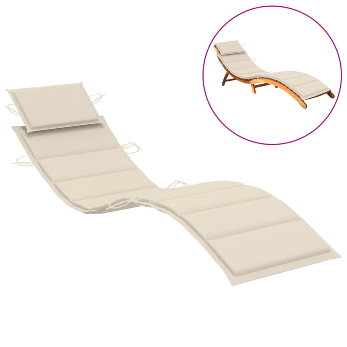 Vidaxl Sun Lounger Cushion Cream 73.2'X22.8'X1.6'