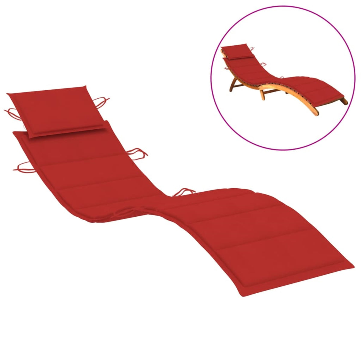 Vidaxl Sun Lounger Cushion Red 73.2'X22.8'X1.6'