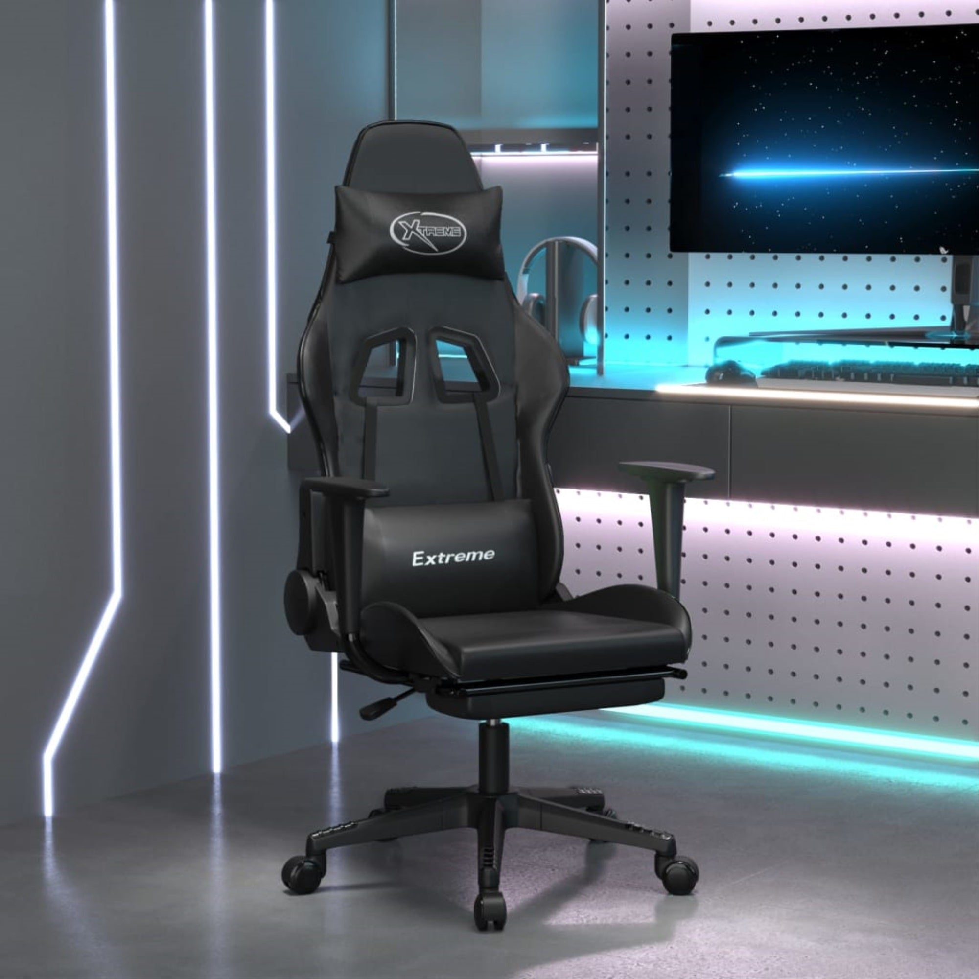 Vidaxl Gaming Chair With Footrest Black Faux Leather