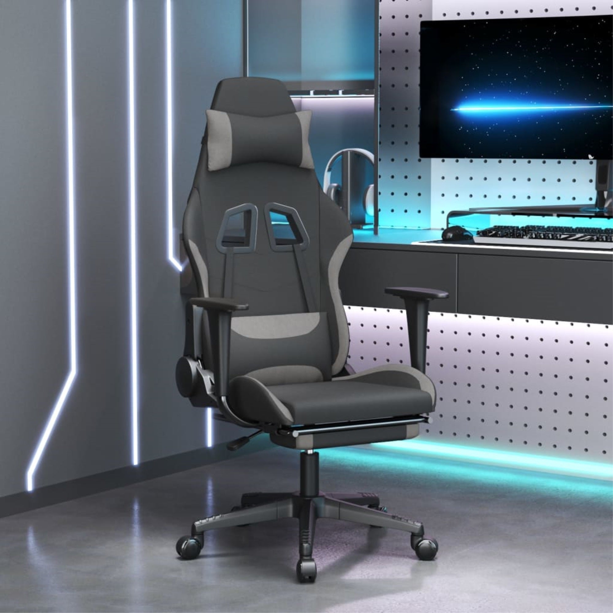 Vidaxl Gaming Chair With Footrest Black And Light Gray Fabric