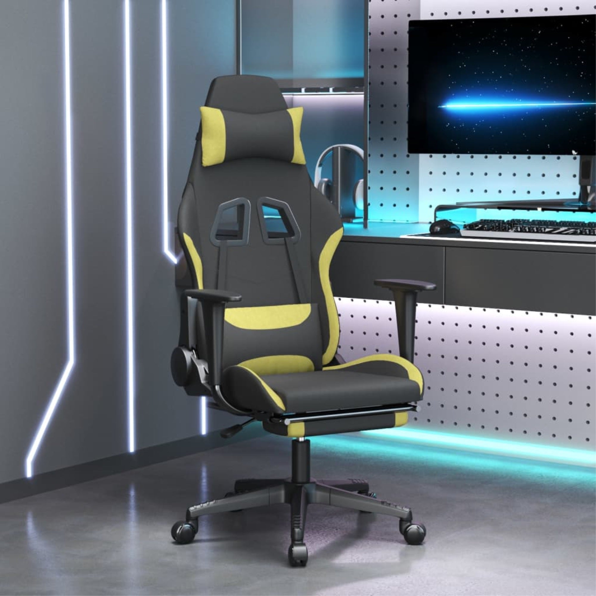 Vidaxl Gaming Chair With Footrest Black And Light Green Fabric