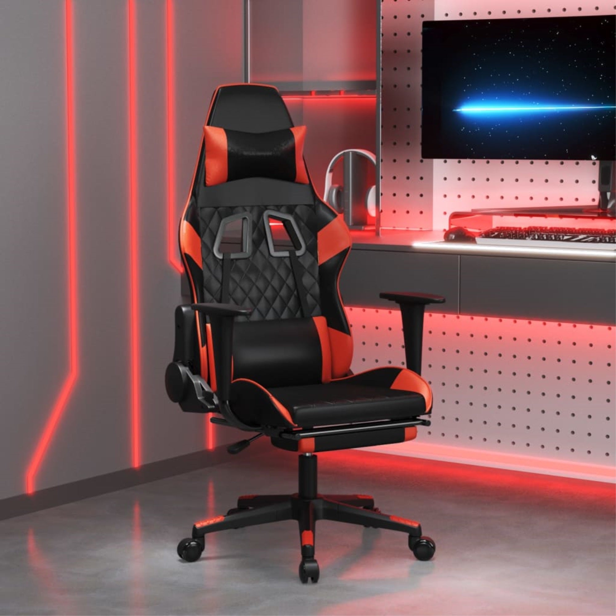Vidaxl Gaming Chair With Footrest Black And Red Faux Leather