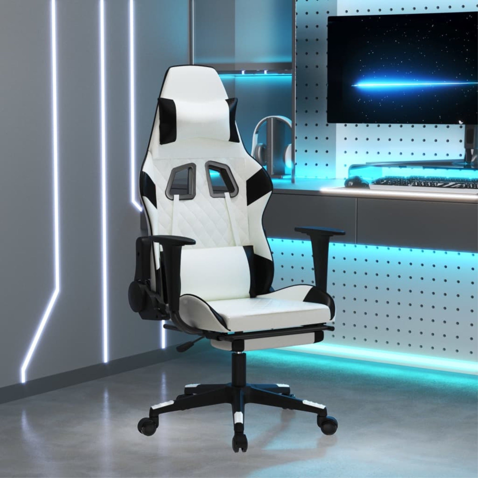 Vidaxl Gaming Chair With Footrest White And Black Faux Leather