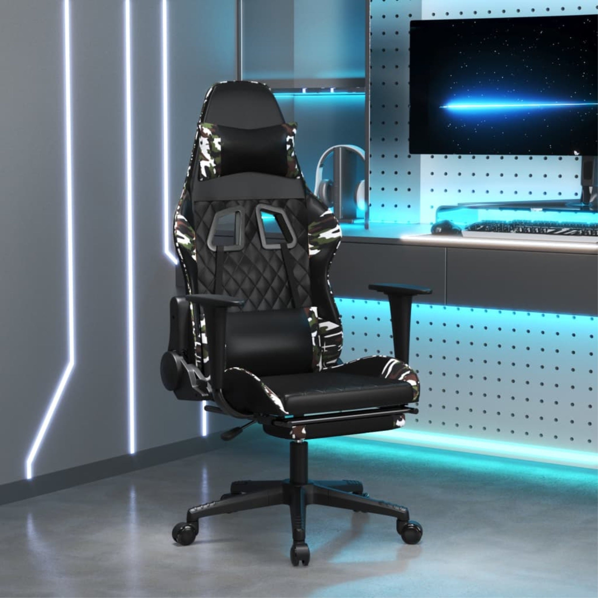 Vidaxl Gaming Chair With Footrest Black And Camouflage Faux Leather