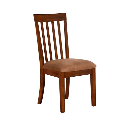 Odel Dining Side Chair Set of 2, Slatted Solid Wood Dark Brown