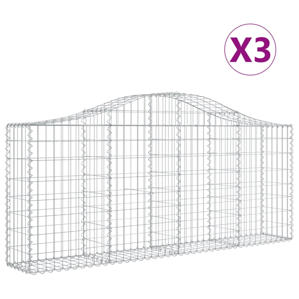 Vidaxl Arched Gabion Baskets 3 Pcs 78.7'X11.8'X31.5'/39.4' Galvanized Iron