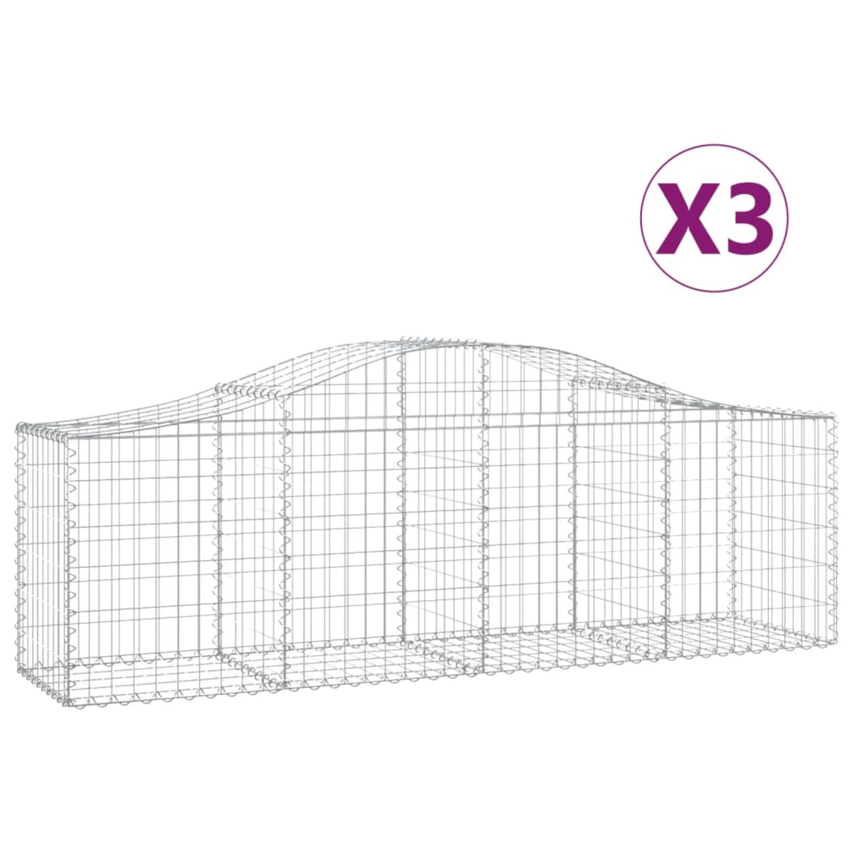 Vidaxl Arched Gabion Baskets 3 Pcs 78.7'X19.7'X23.6'/31.5' Galvanized Iron