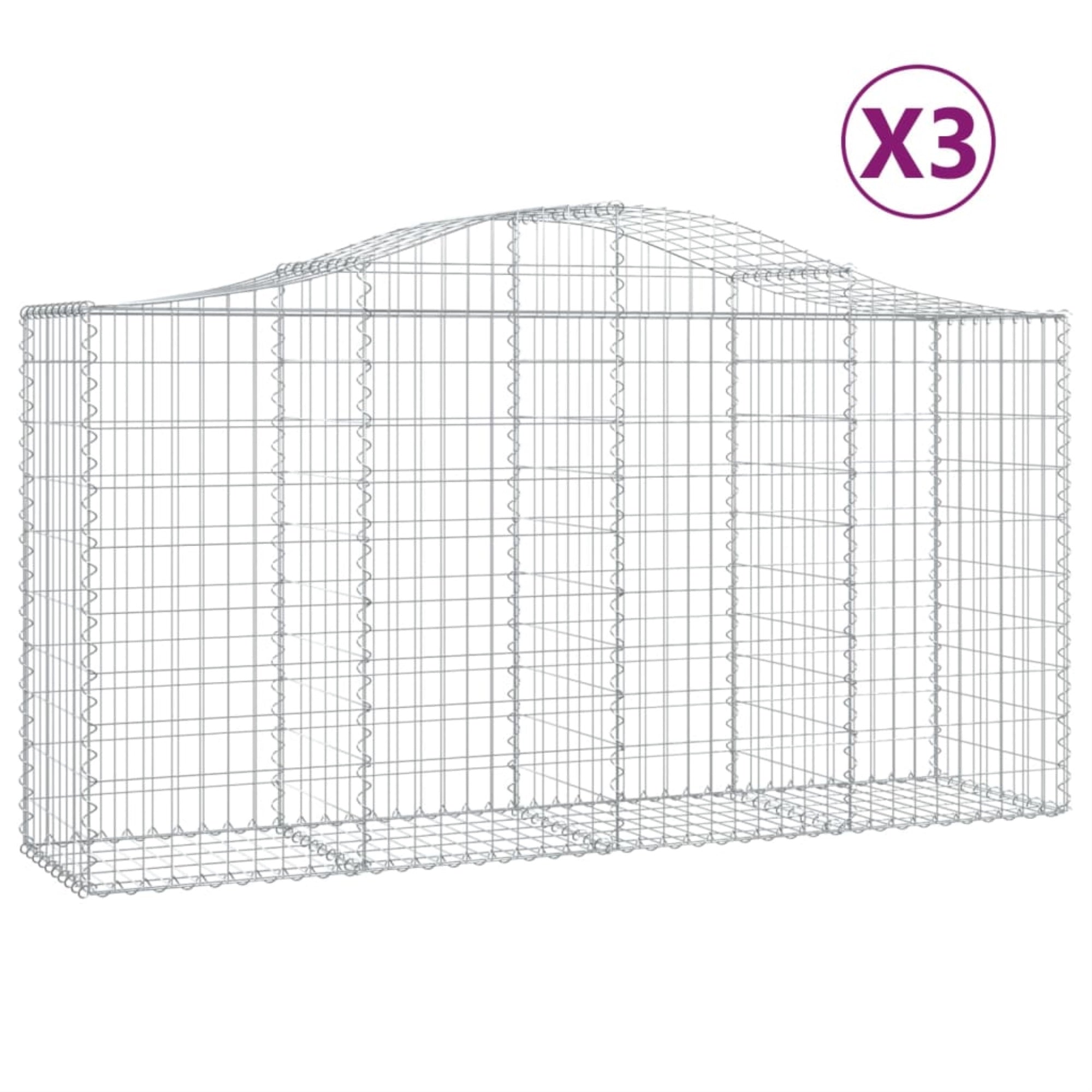 Vidaxl Arched Gabion Baskets 3 Pcs 78.7'X19.7'X39.4'/47.2' Galvanized Iron