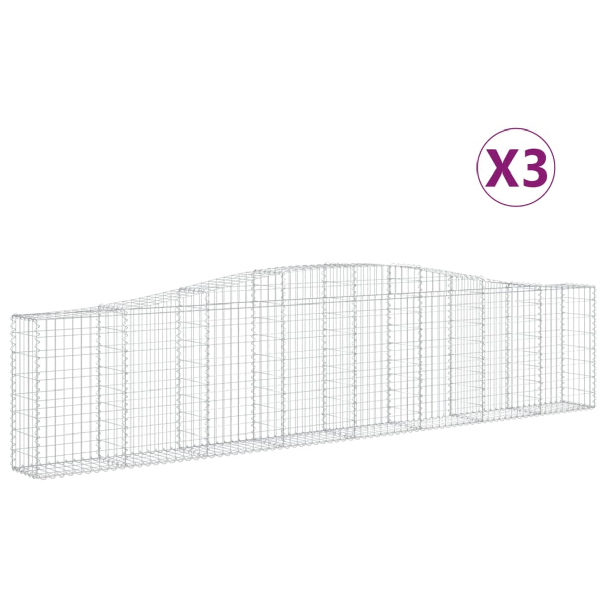 Vidaxl Arched Gabion Baskets 3 Pcs 157.5'X11.8'X31.5'/39.4' Galvanized Iron