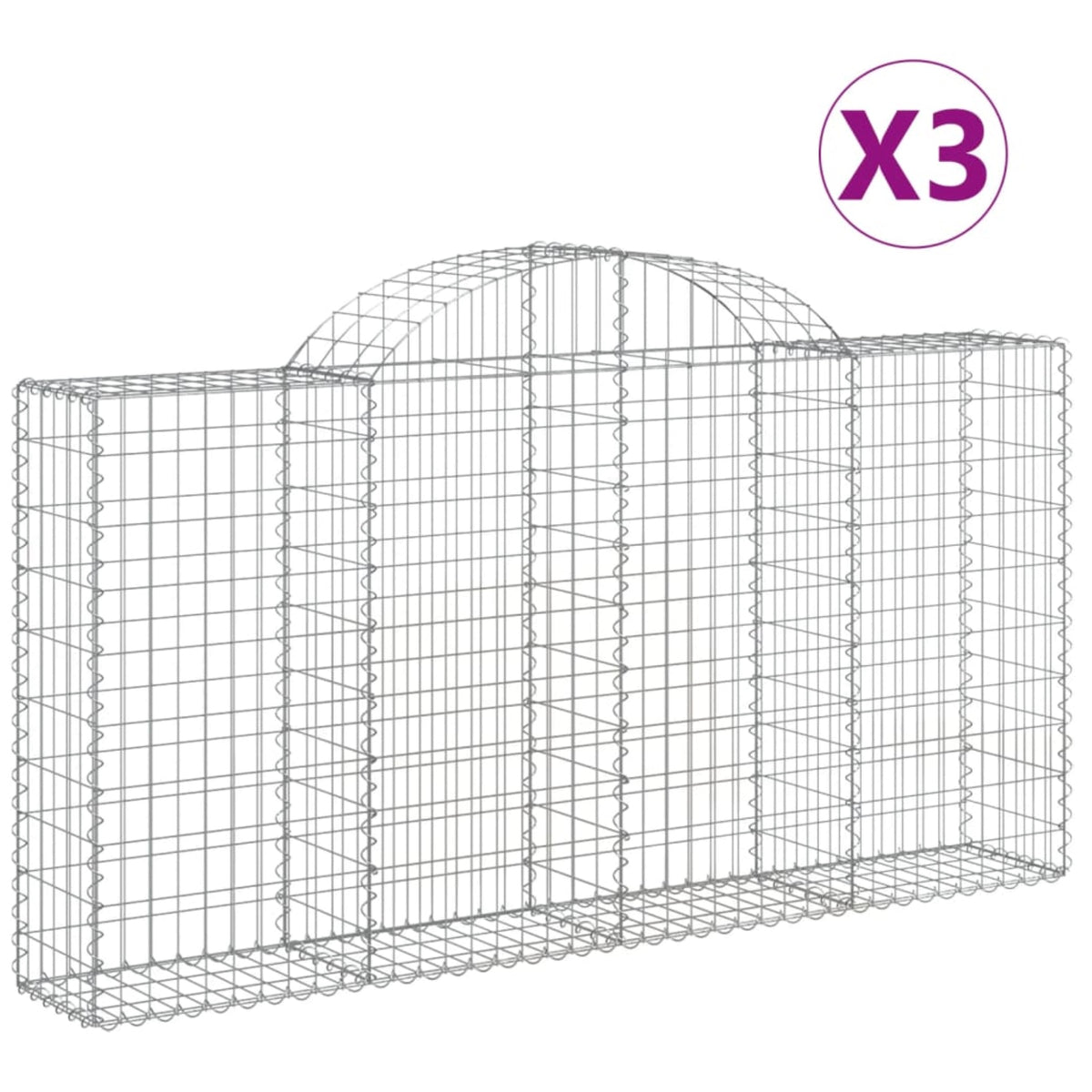 Vidaxl Arched Gabion Baskets 3 Pcs 78.7'X11.8'X39.4'/47.2' Galvanized Iron