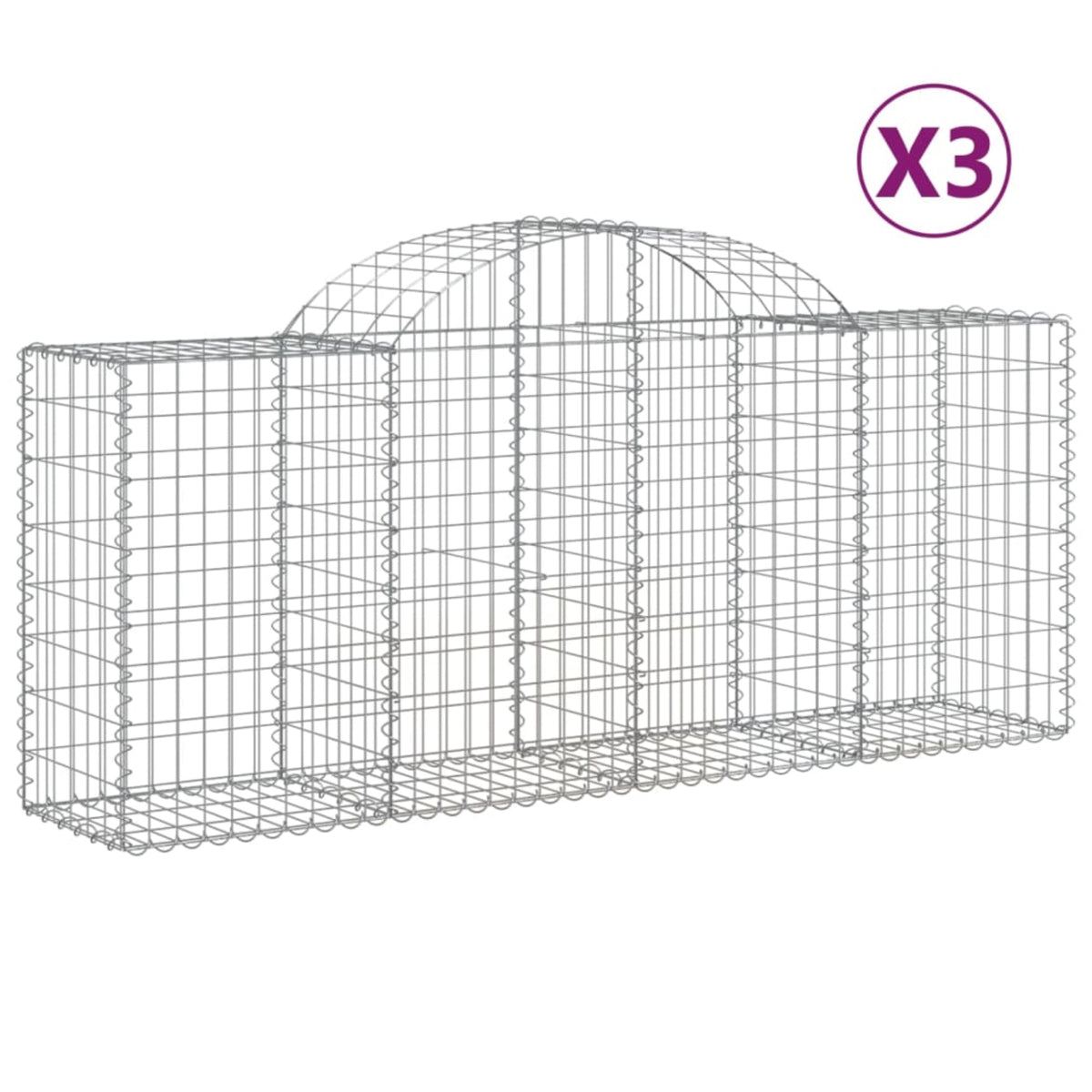 Vidaxl Arched Gabion Baskets 3 Pcs 78.7'X19.7'X31.5'/39.4' Galvanized Iron