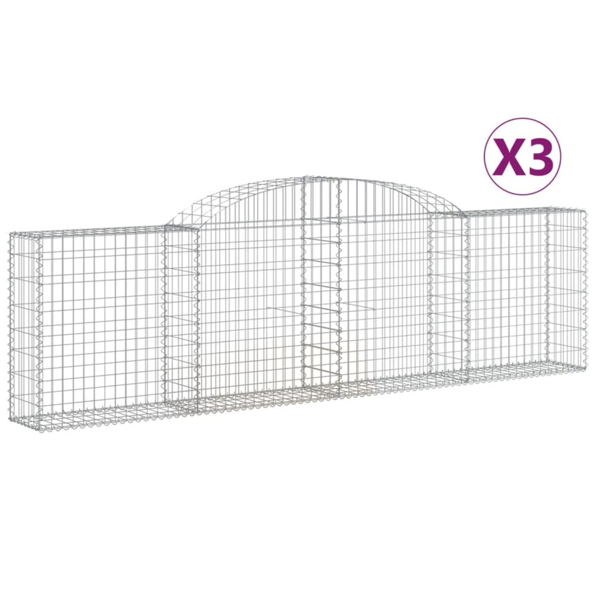 Vidaxl Arched Gabion Baskets 3 Pcs 118.1'X11.8'X31.5'/39.4' Galvanized Iron