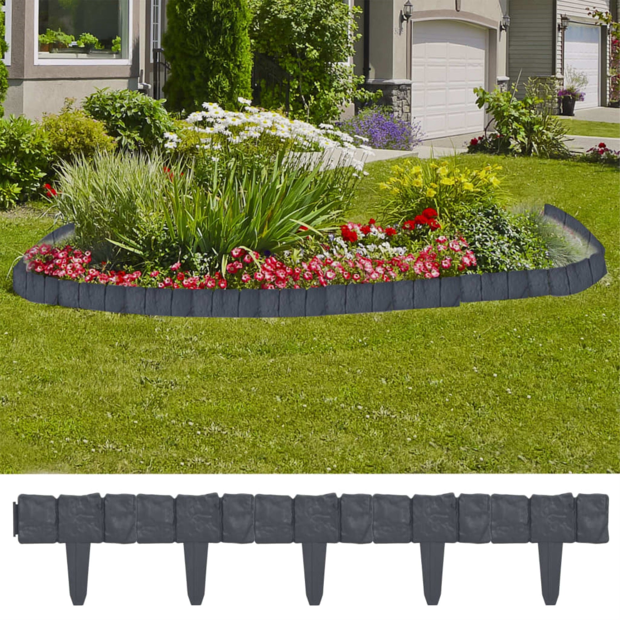 Vidaxl Lawn Fence Stone Look 41 Pcs Plastic 393.7'