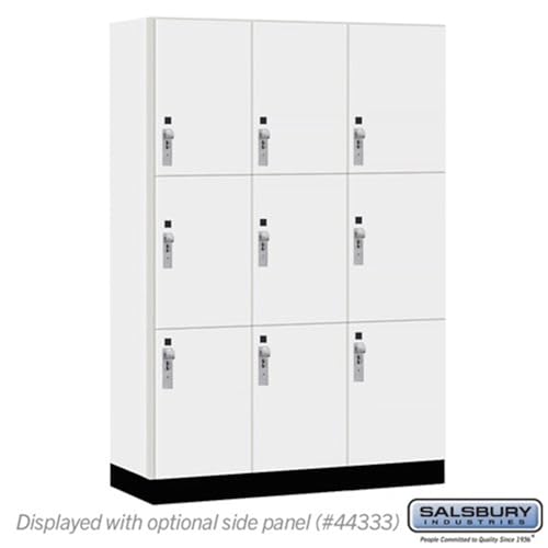 Salsbury 18 Wide Premier Wood Locker-Triple Tier-3 Wide-6 Feet High-18” Deep-Arctic White-Silver Hasps
