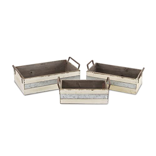 Casafoyer Weston Set of 3 Rustic Metal Accent White Wood Crates | (2 Units)