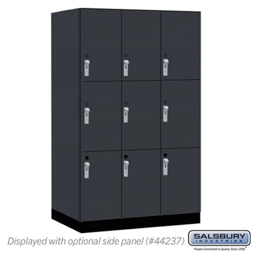 Salsbury 15 Wide Premier Wood Locker-Triple Tier-3 Wide-6 Feet High-24” Deep-Carbon Mesh-Silver Hasps