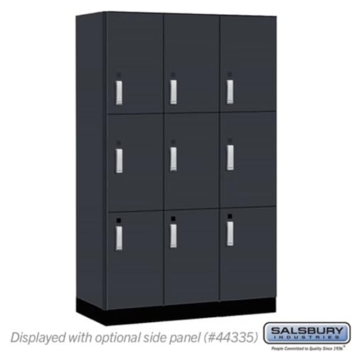 Salsbury 15 Wide Premier Wood Locker-Triple Tier-3 Wide-6 Feet High-21” Deep-Carbon Mesh-Silver Electronic Locks