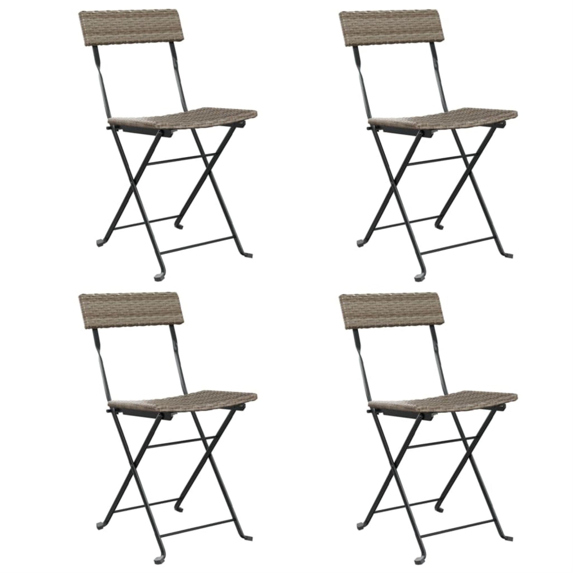 Vidaxl Folding Bistro Chairs 4 Pcs Gray Poly Rattan And Steel