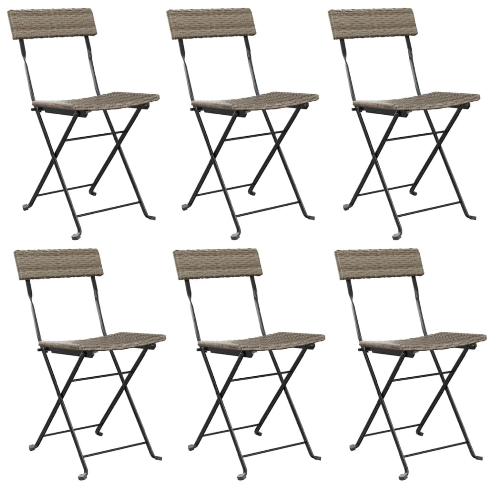 Vidaxl Folding Bistro Chairs 6 Pcs Gray Poly Rattan And Steel
