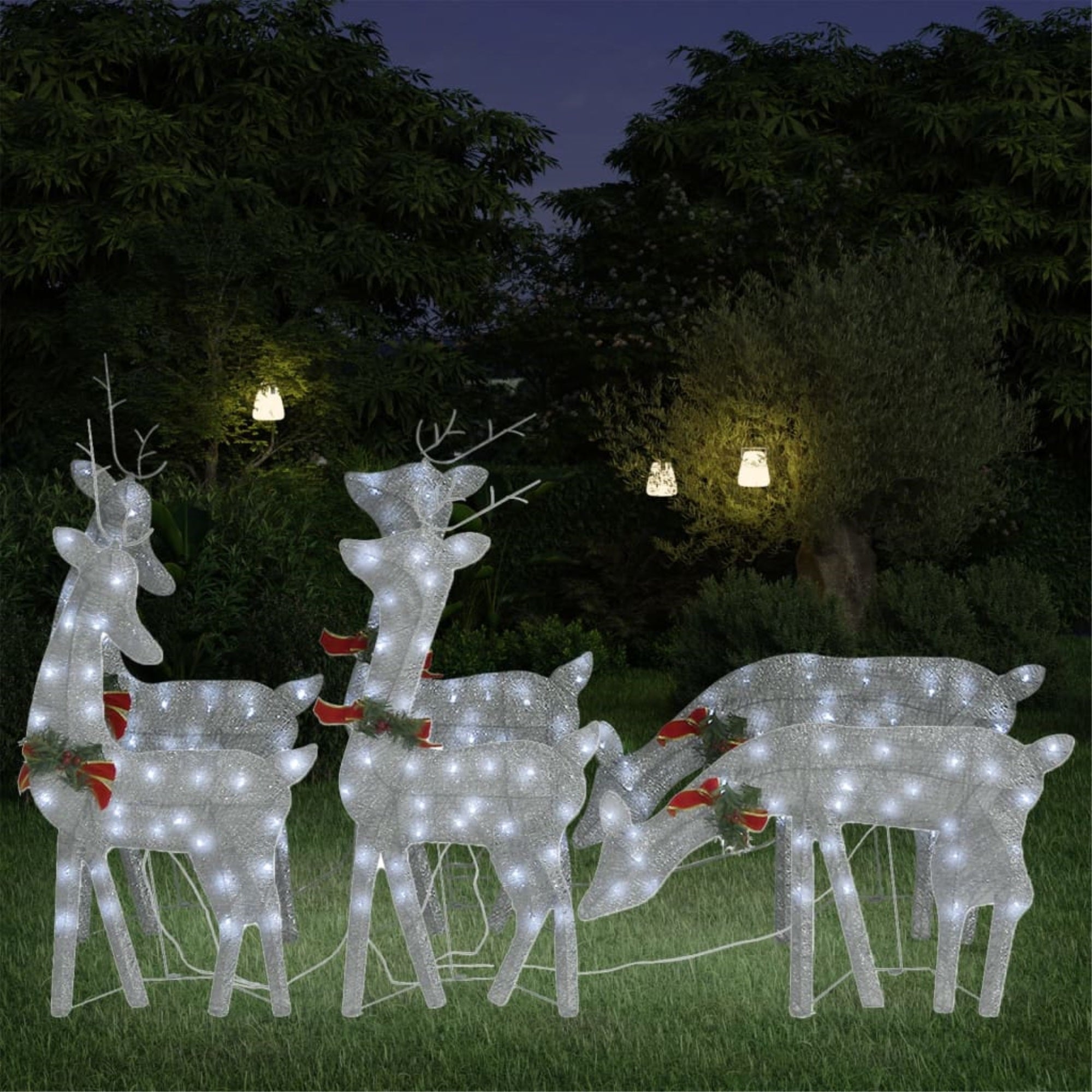 Vidaxl Christmas Reindeers 6 Pcs Silver Cold White Mesh