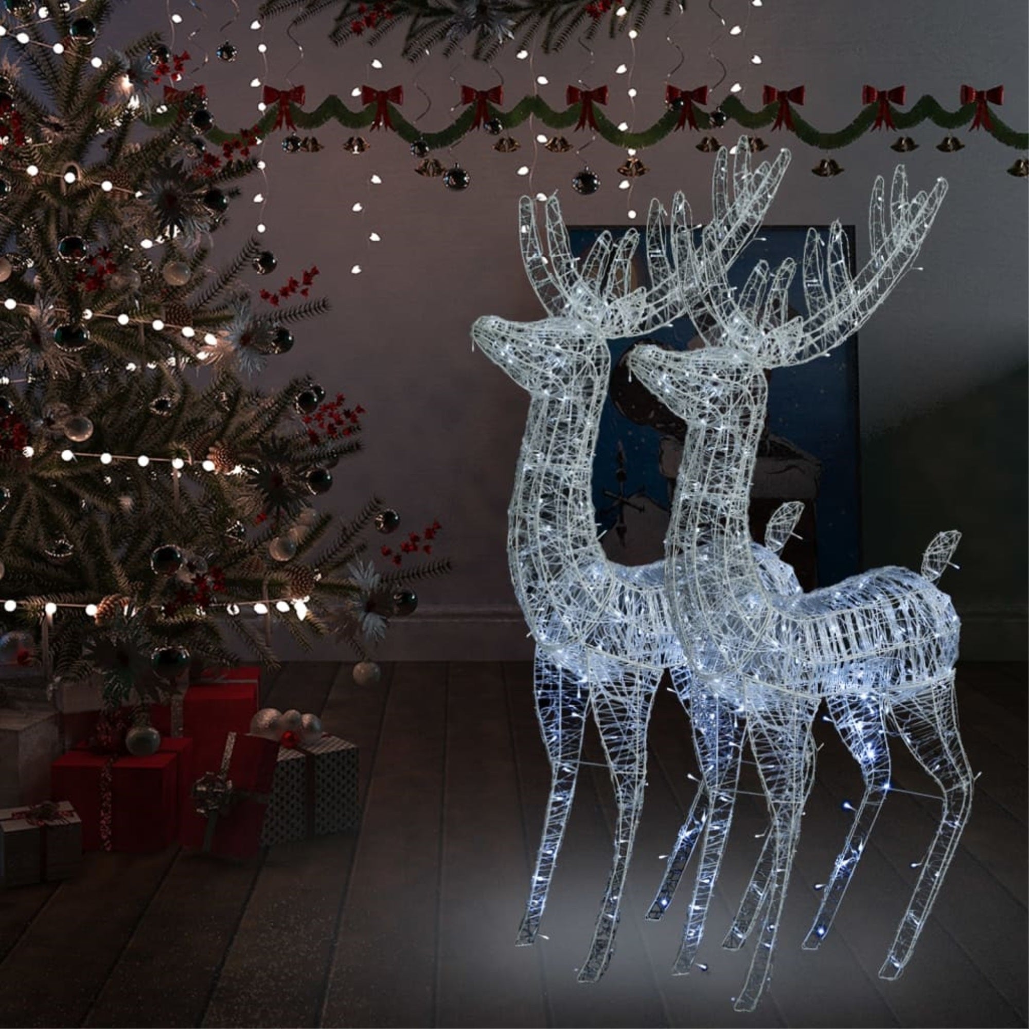 Vidaxl Xxl Acrylic Christmas Reindeers 250 Led 2 Pcs 70.9' Cold White
