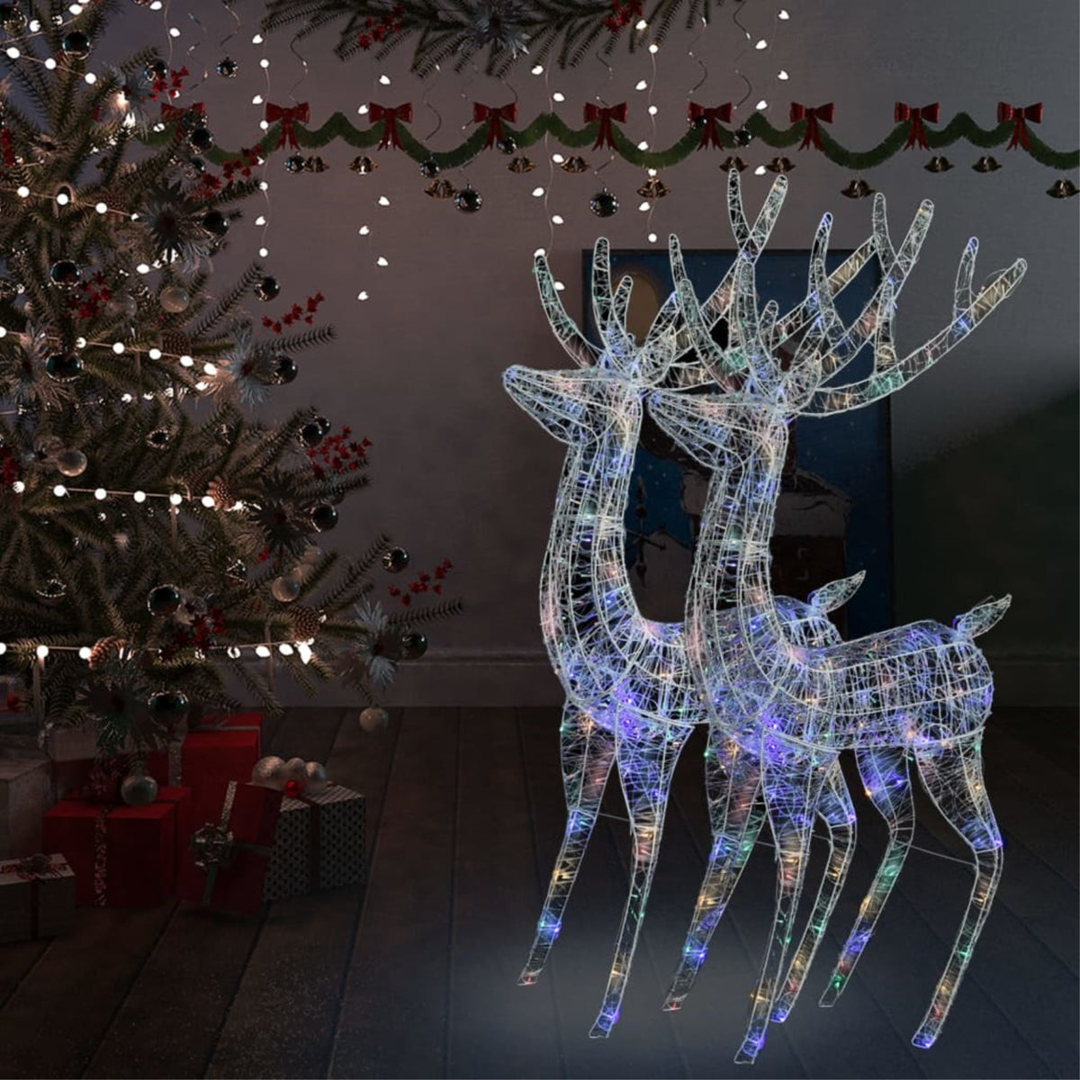 Vidaxl Xxl Acrylic Christmas Reindeers 250 Led 2 Pcs 70.9' Multicolor