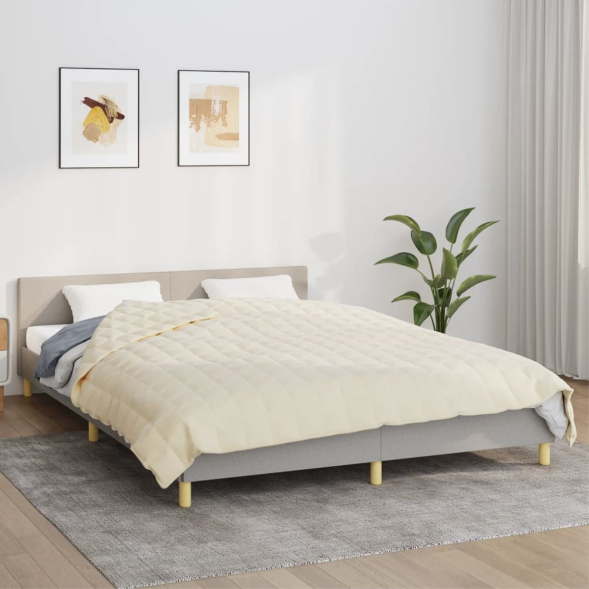 Vidaxl Weighted Blanket Light Cream 86.6'X90.6' 24.3 Lb Fabric