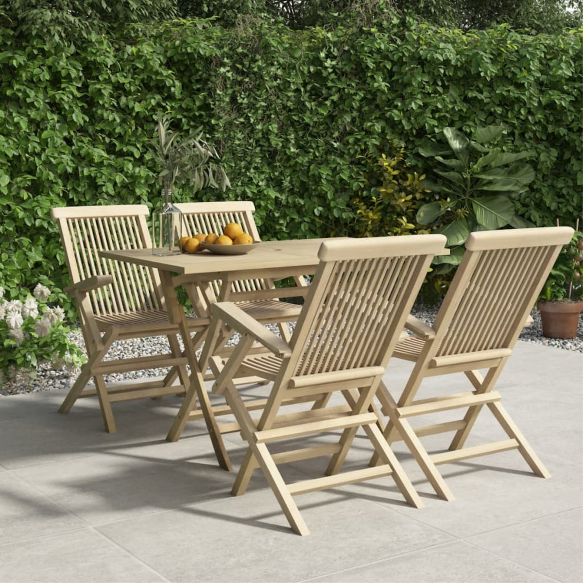 Vidaxl 5 Piece Patio Dining Set Gray Solid Wood Teak