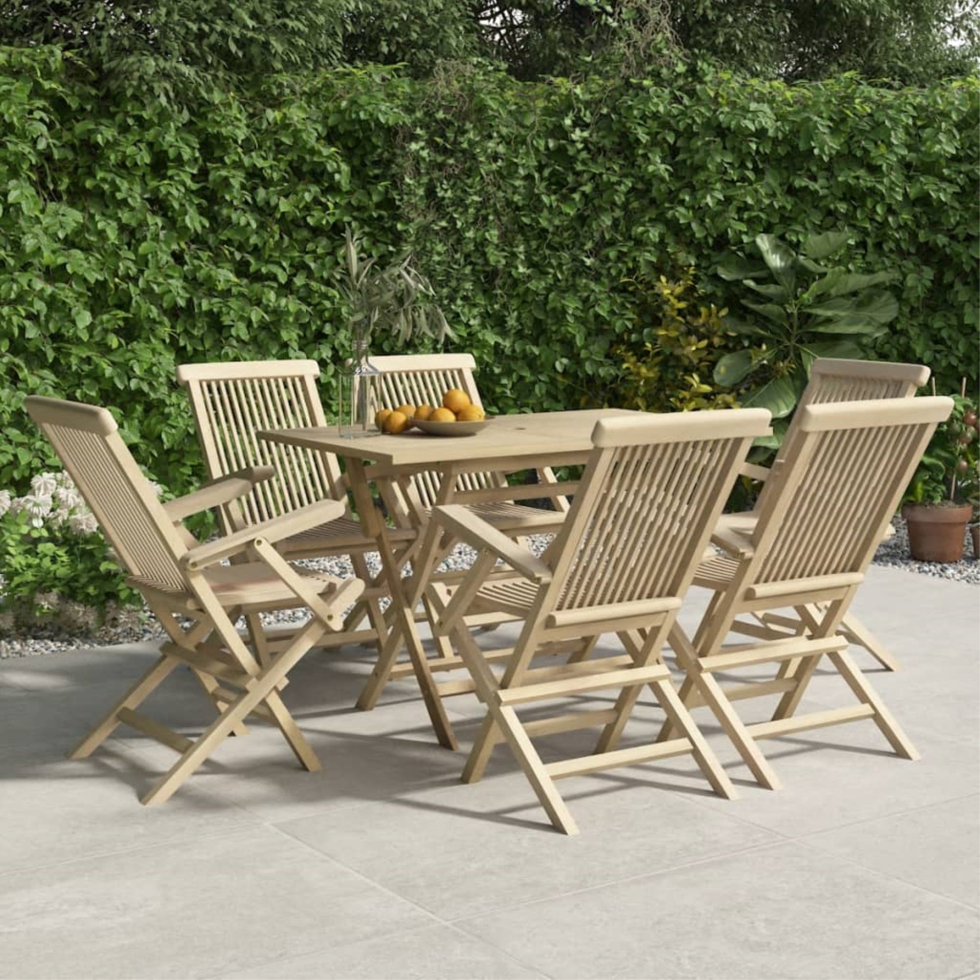 vidaXL Folding Patio Chairs 6 pcs Gray 22″x24″x35″ Solid Wood Teak