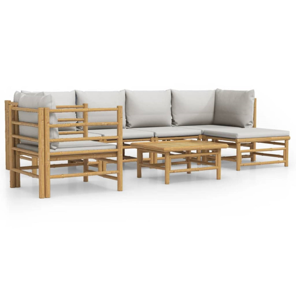 Vidaxl 7 Piece Patio Lounge Set With Light Gray Cushions Bamboo