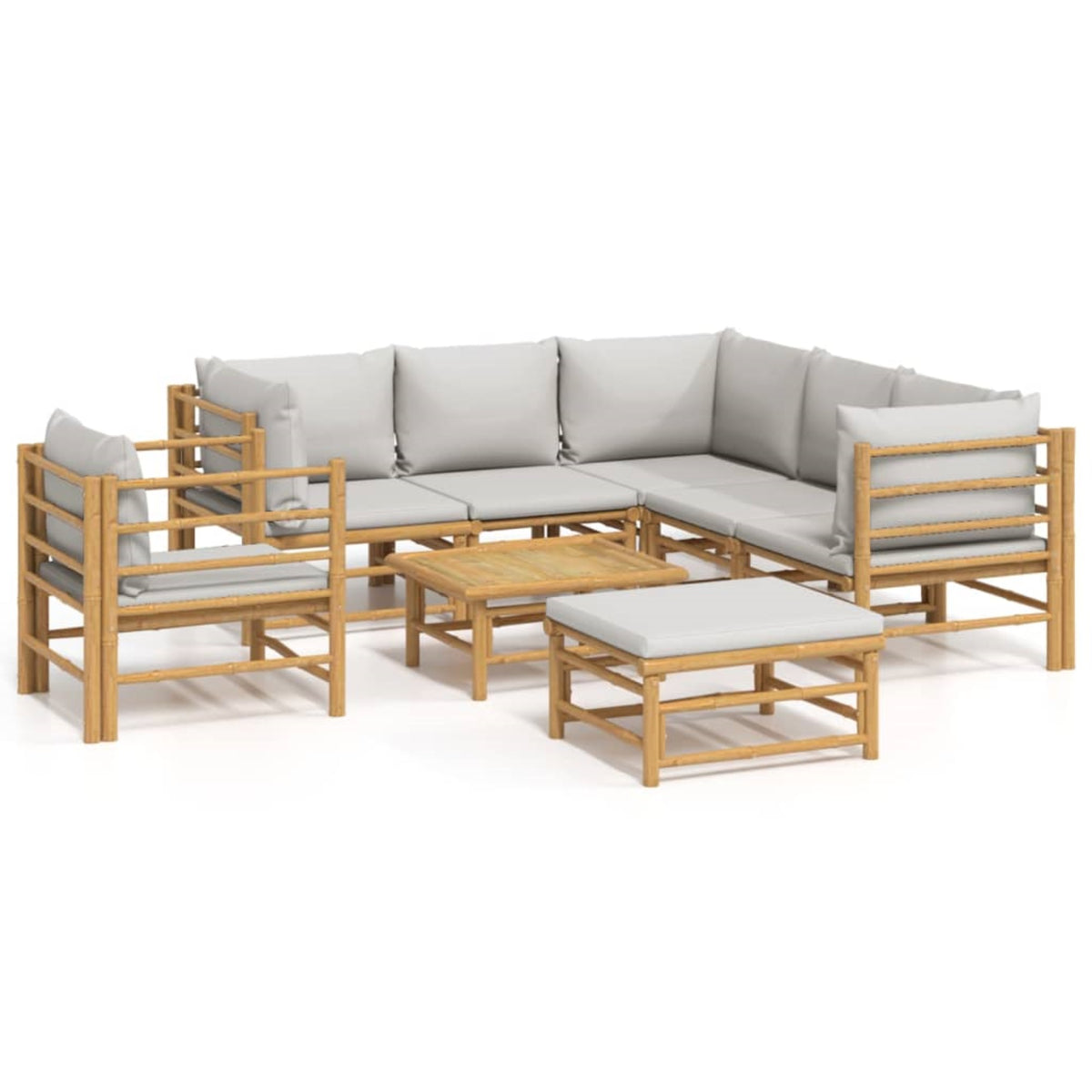 Vidaxl 8 Piece Patio Lounge Set With Light Gray Cushions Bamboo