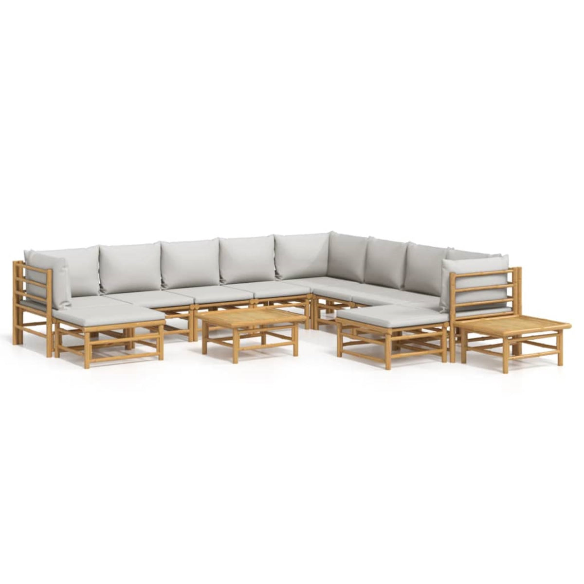 Vidaxl 12 Piece Patio Lounge Set With Light Gray Cushions Bamboo