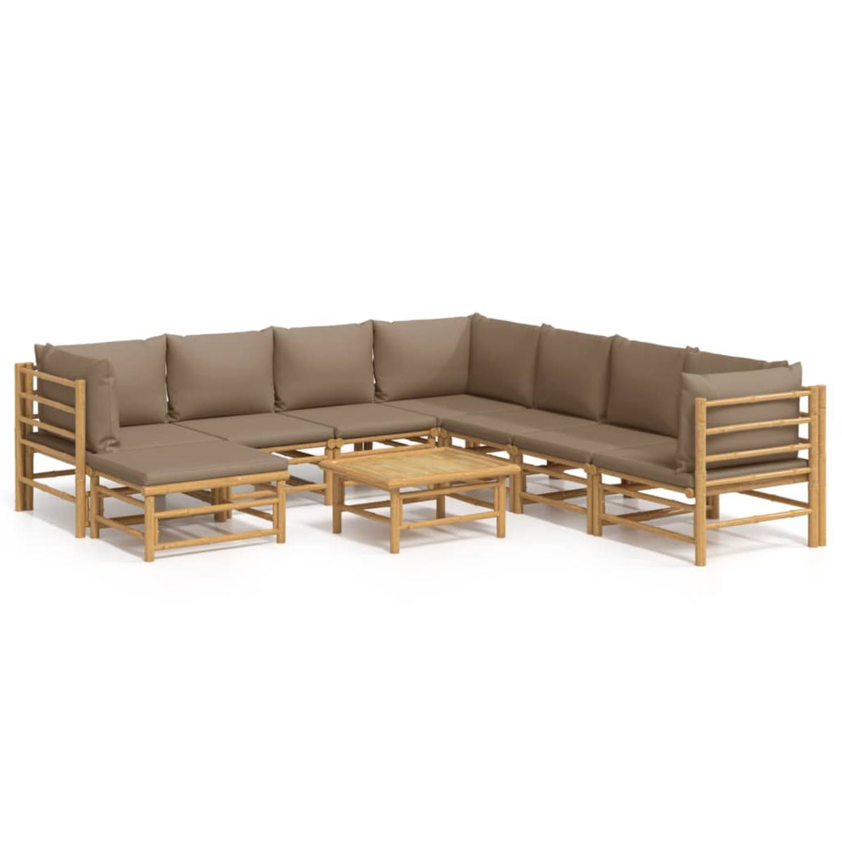 Vidaxl 9 Piece Patio Lounge Set With Taupe Cushions Bamboo