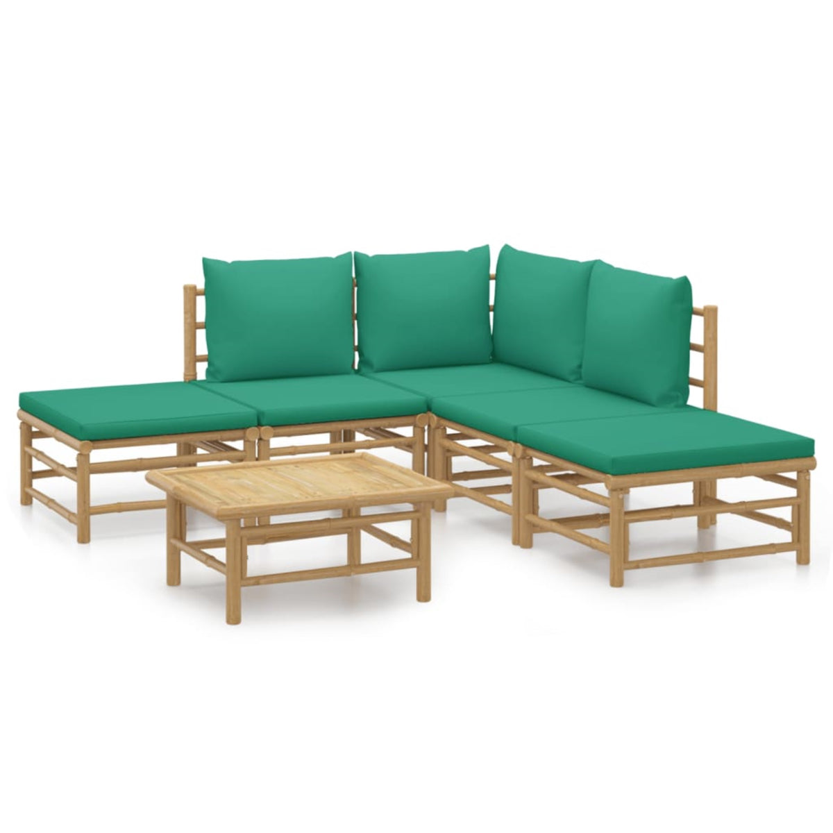 Vidaxl 6 Piece Patio Lounge Set With Green Cushions Bamboo