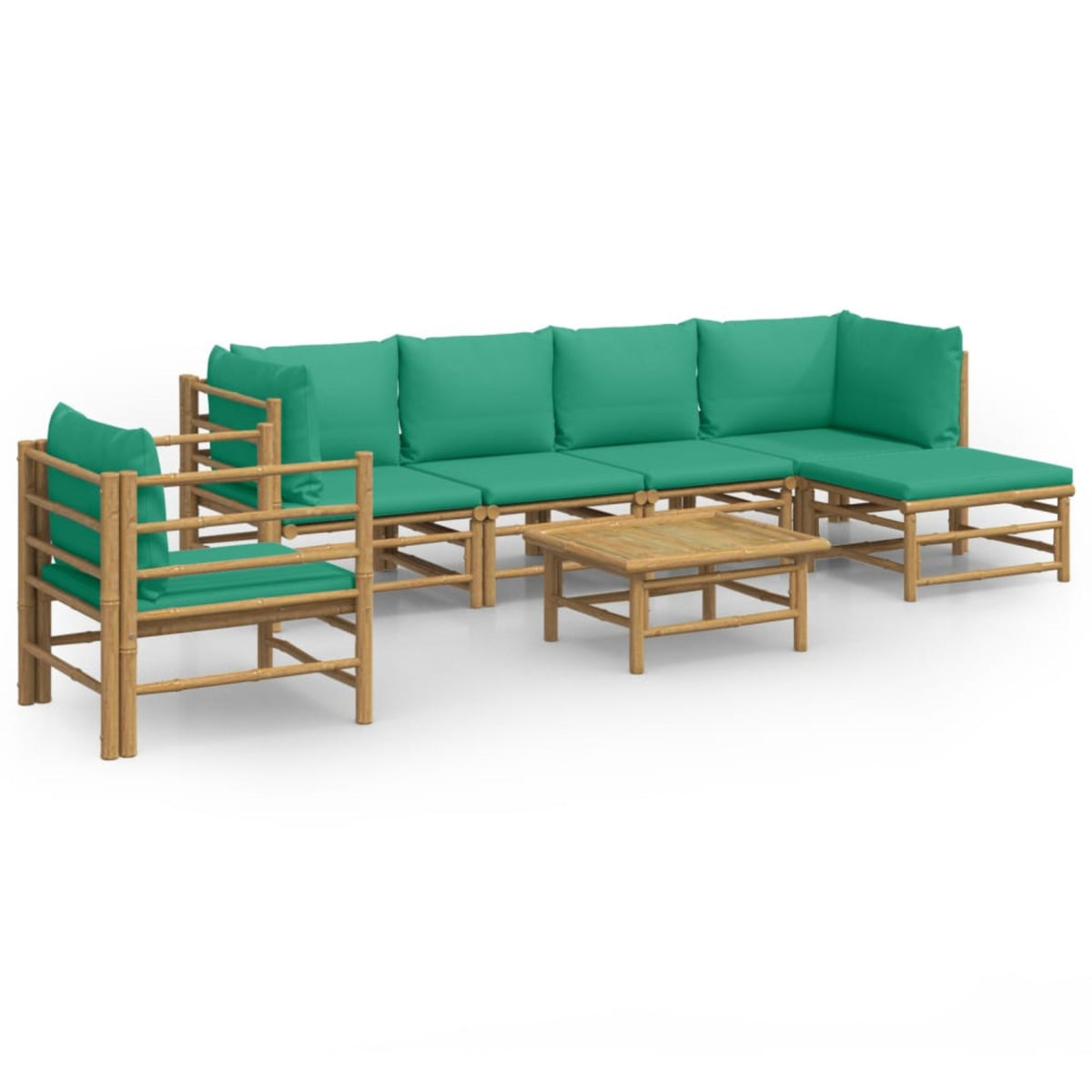 Vidaxl 7 Piece Patio Lounge Set With Green Cushions Bamboo
