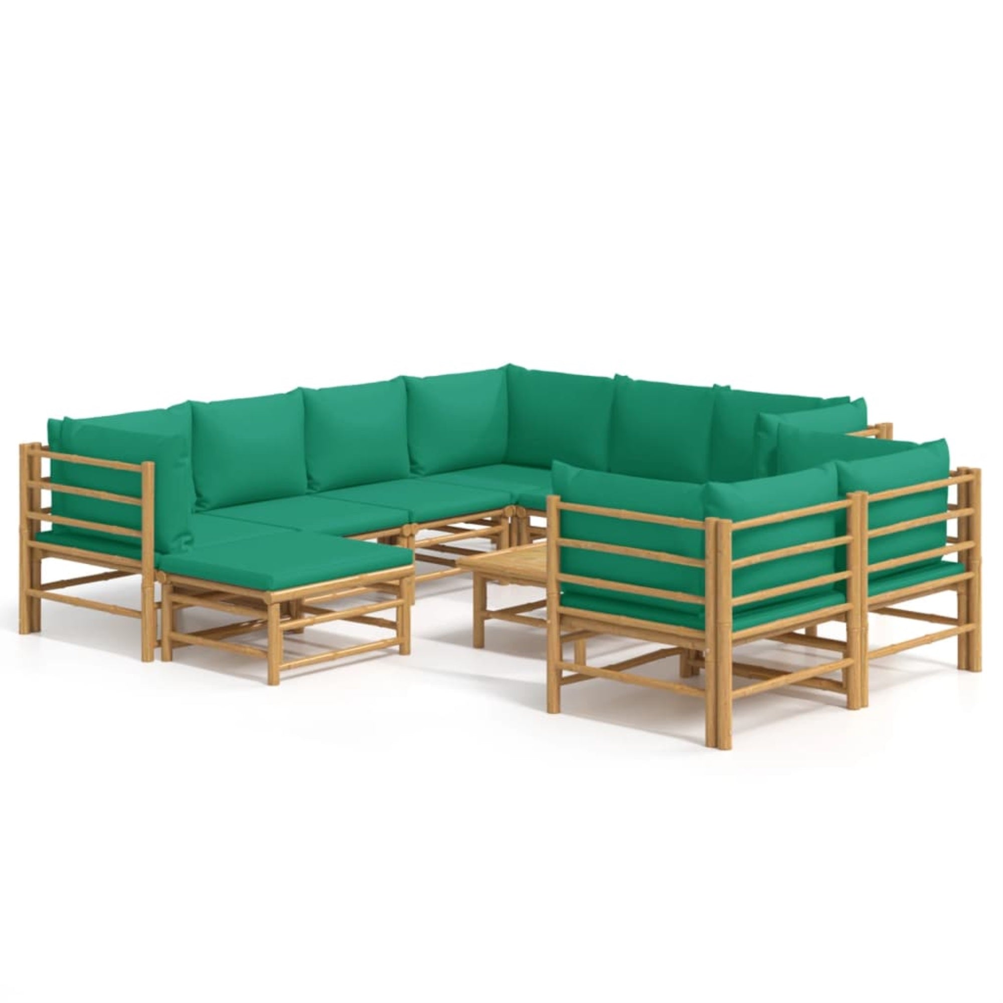 Vidaxl 10 Piece Patio Lounge Set With Green Cushions Bamboo