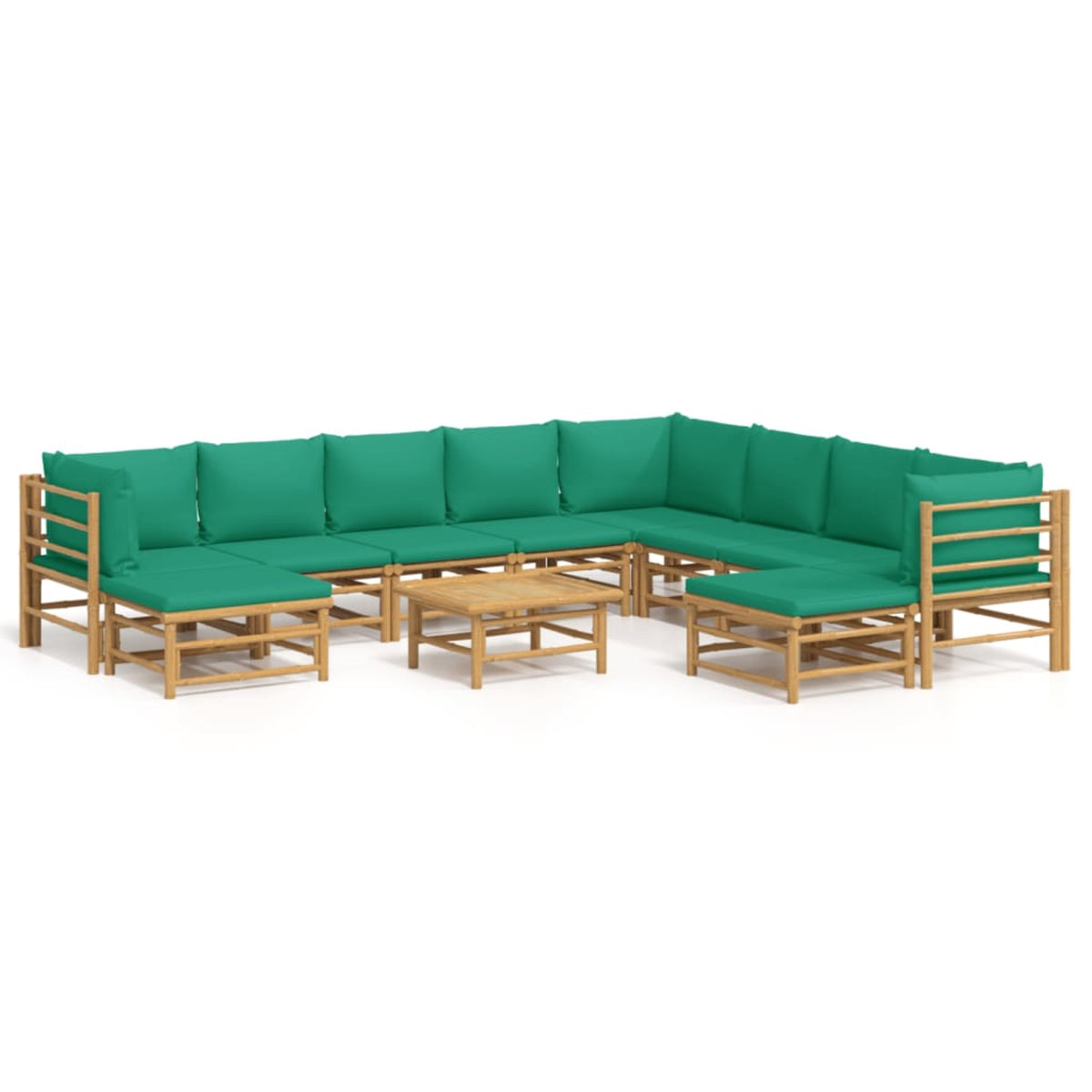 Vidaxl 11 Piece Patio Lounge Set With Green Cushions Bamboo