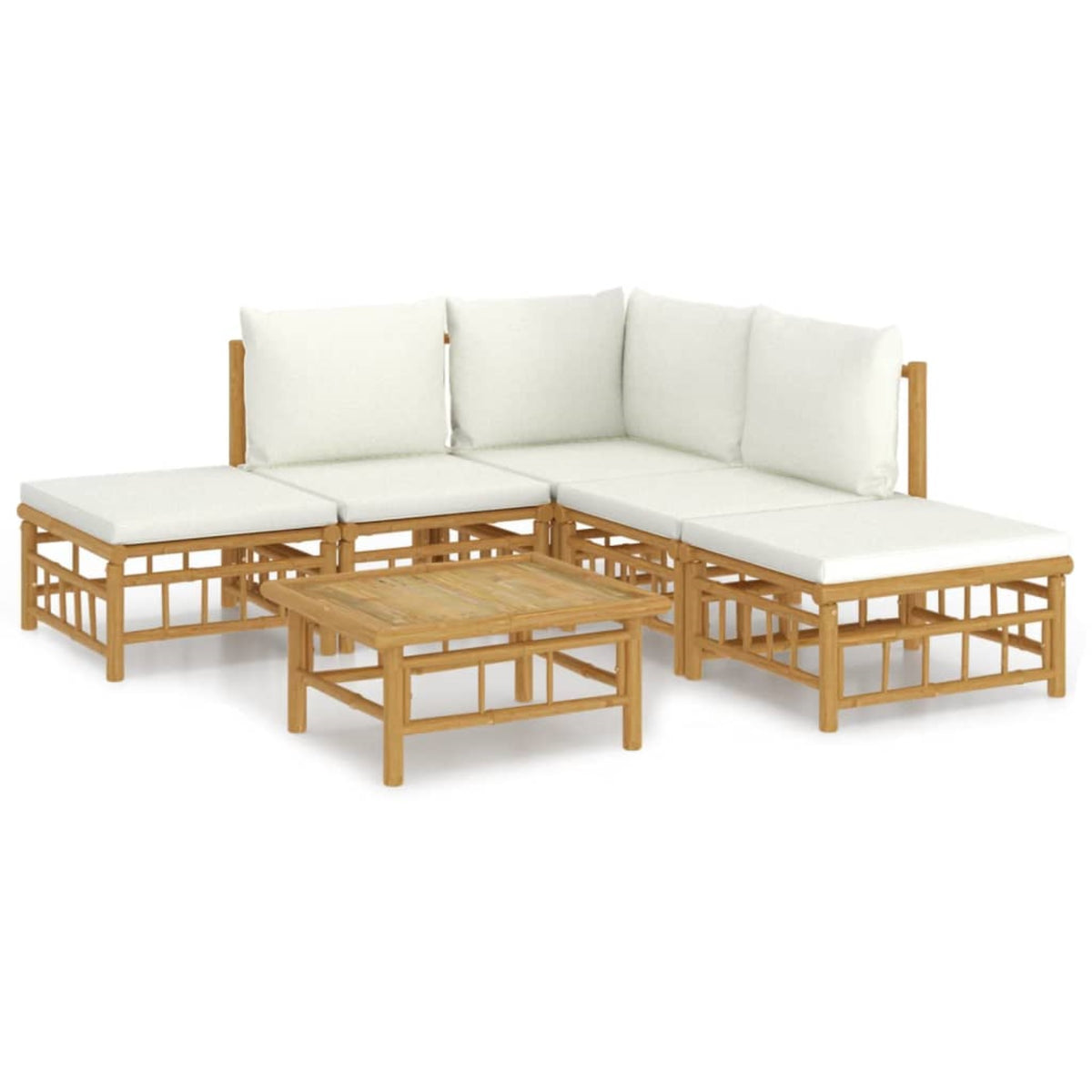 Vidaxl 6 Piece Patio Lounge Set With Cream White Cushions Bamboo