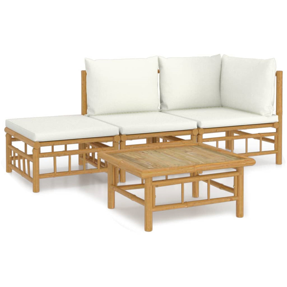 Vidaxl 4 Piece Patio Lounge Set With Cream White Cushions Bamboo