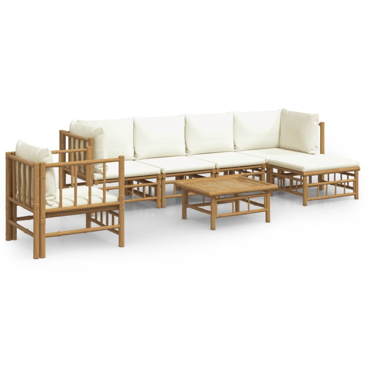 Vidaxl 7 Piece Patio Lounge Set With Cream White Cushions Bamboo