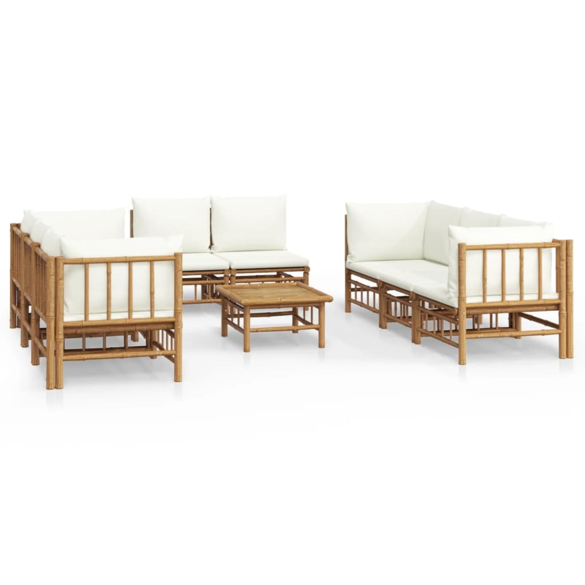 Vidaxl 9 Piece Patio Lounge Set With Cream White Cushions Bamboo