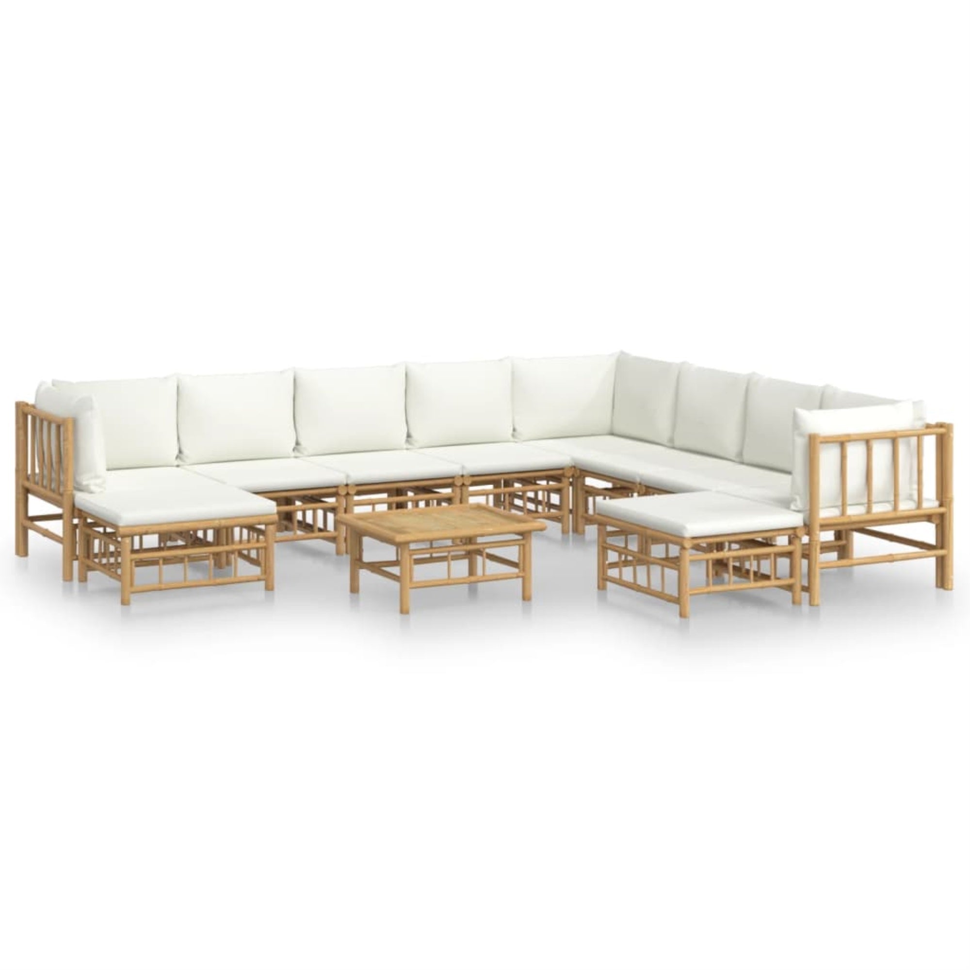 Vidaxl 11 Piece Patio Lounge Set With Cream White Cushions Bamboo