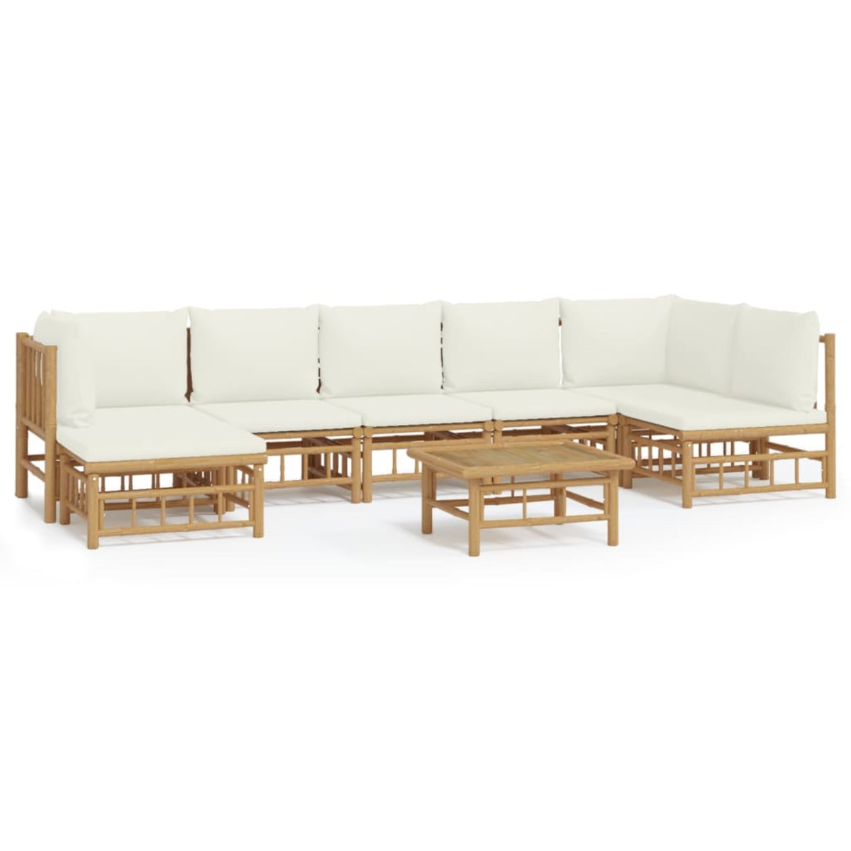 Vidaxl 8 Piece Patio Lounge Set With Cream White Cushions Bamboo