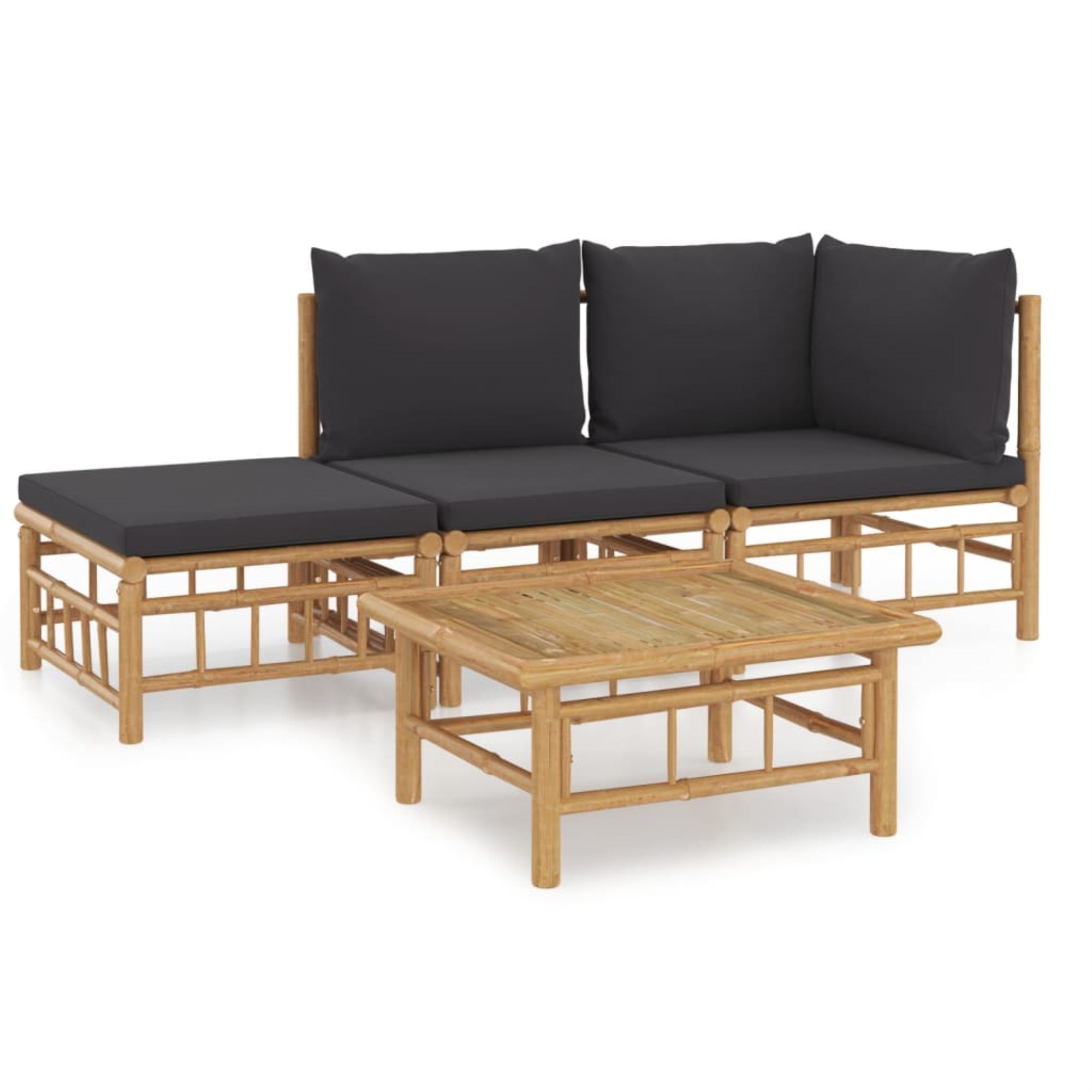 Vidaxl 4 Piece Patio Lounge Set With Dark Gray Cushions Bamboo